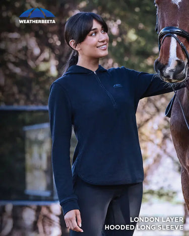 Buy Weatherbeeta London Layer Long Sleeve Top With Hood Dark Navy Marle | Online for Equine