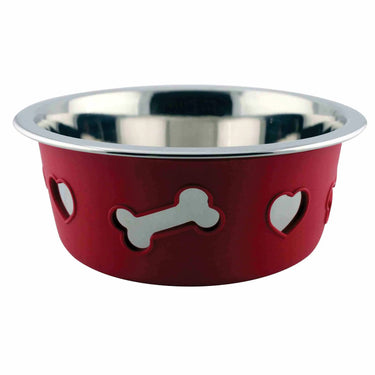 Weatherbeeta Non-Slip Stainless Steel Silicone Bone Dog Bowl Raspberry