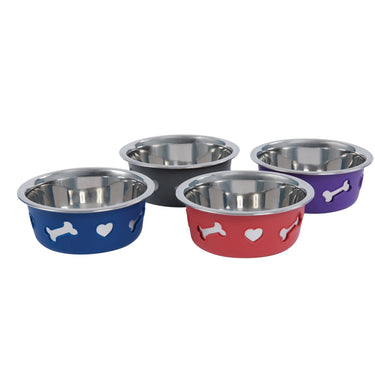 Weatherbeeta Non-Slip Stainless Steel Silicone Bone Dog Bowl Raspberry| Online For Equine