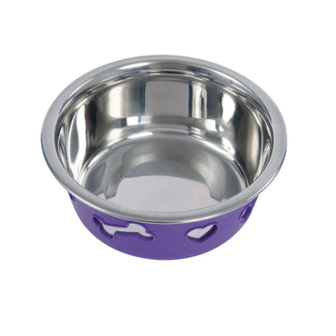 Weatherbeeta Non-Slip Stainless Steel Silicone Bone Dog Bowl Raspberry