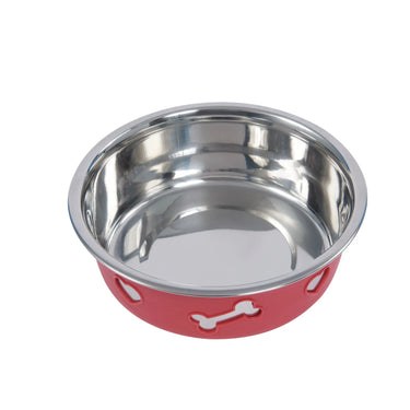 Weatherbeeta Non-Slip Stainless Steel Silicone Bone Dog Bowl Raspberry| Online For Equine
