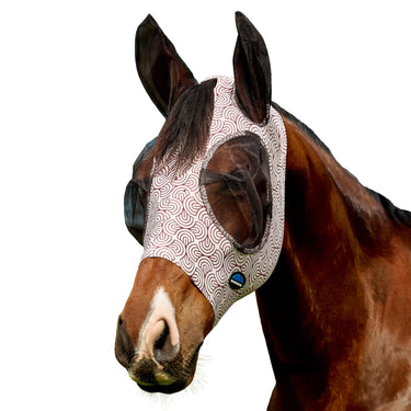 Weatherbeeta White/Burgundy Bit Print Comfitec Deluxe Stretch Fly Mask With Ears| Online For Equine