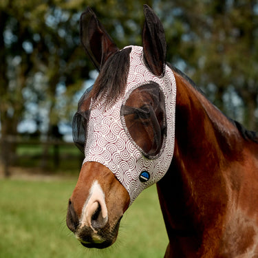 Weatherbeeta White/Burgundy Bit Print Comfitec Deluxe Stretch Fly Mask With Ears| Online For Equine
