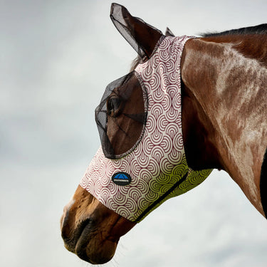 Weatherbeeta White/Burgundy Bit Print Comfitec Deluxe Stretch Fly Mask With Ears| Online For Equine