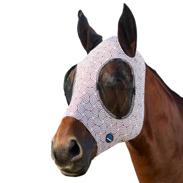 Weatherbeeta White/Burgundy Bit Print Comfitec Stretch Fly Mask With Ears| Online For Equine