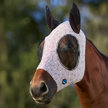 Weatherbeeta White/Burgundy Bit Print Comfitec Stretch Fly Mask With Ears| Online For Equine