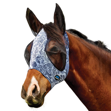 Weatherbeeta White/Navy Floral Print Comfitec Deluxe Stretch Fly Mask With Ears| Online For Equine