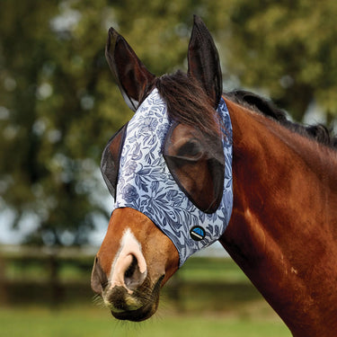 Weatherbeeta White/Navy Floral Print Comfitec Deluxe Stretch Fly Mask With Ears| Online For Equine