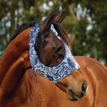 Weatherbeeta White/Navy Floral Print Comfitec Deluxe Stretch Fly Mask With Ears| Online For Equine