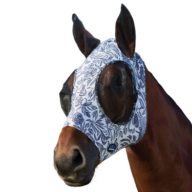 Weatherbeeta White/Navy Floral Print Comfitec Stretch Fly Mask With Ears| Online For Equine