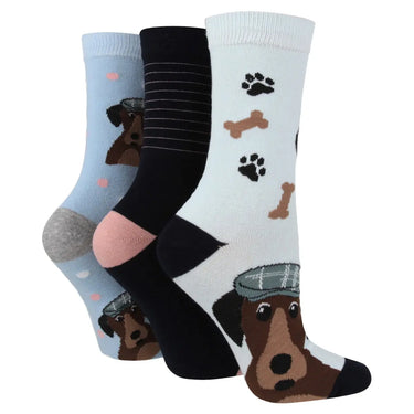 Buy Wildfeet Dapper Dog Cotton Crew Socks 3 Pack -One Size (UK 4-8)-Dapper Dog| Online for Equine