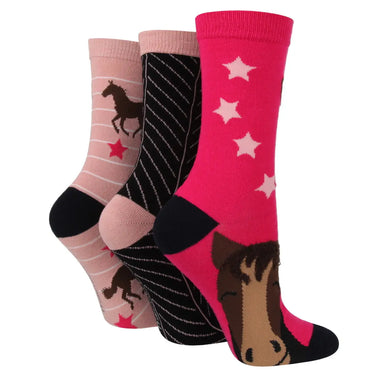 Buy Wildfeet Horse Cotton Crew Socks 3 Pack -One Size (UK 4-8)-Horse| Online for Equine