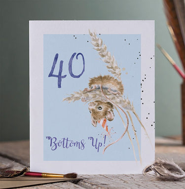 Wrendale Designs '40 Bottoms Up!' Mouse Birthday Card| Online For Equine