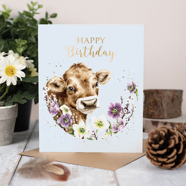 Wrendale Designs 'Blooming Birthday' Cow Birthday Card| Online For Equine