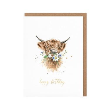 Wrendale Designs 'Daisy Coo' Highland Cow Birthday Little Sentiment Card| Online For Equine