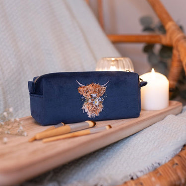 Wrendale Designs 'Daisy Coo' Highland Cow Embroidered Make Up Brush Bag| Online For Equine