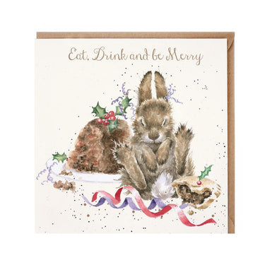Wrendale Designs 'Eat, Drink And Be Merry' Rabbit Christmas Card| Online For Equine