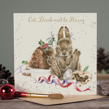 Wrendale Designs 'Eat, Drink And Be Merry' Rabbit Christmas Card| Online For Equine