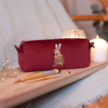 Wrendale Designs 'Golden Hour' Hare Embroidered Make Up Brush Bag| Online For Equine