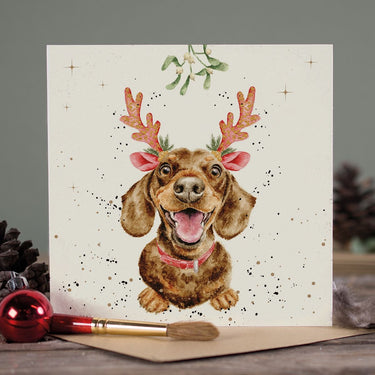 Wrendale Designs 'Mistletoe And Barks' Dachshund Christmas Card| Online For Equine