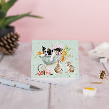 Wrendale Designs 'Sleeping On The Job' Border Collie And Rabbit Mini Card| Online For Equine