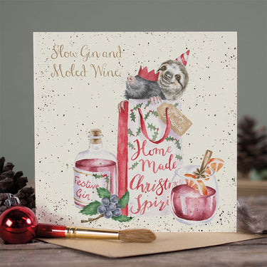 Wrendale Designs 'Slow Gin And Moled Wine' Sloth & Mole Christmas Card| Online For Equine