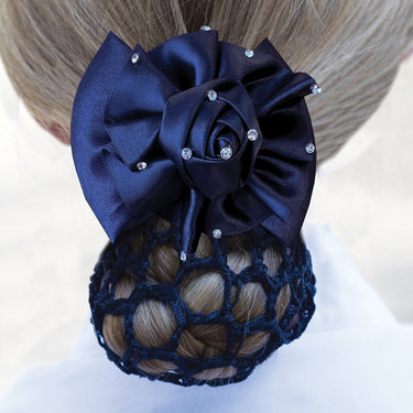 Equetech Navy/Silver Ladies Dressage Rosette Ribbon Bow & Net