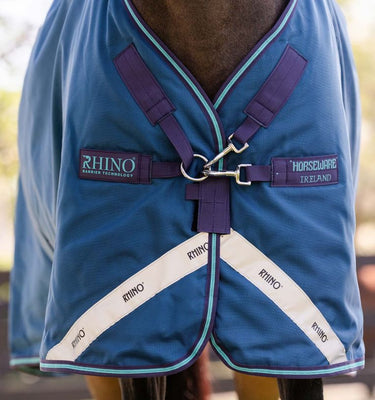 Horseware Ireland Rhino Turnout Rug 100G Navy / Grey & Aqua &Grey