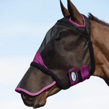 Buy the WeatherBeeta Black/Purple ComFiTec Deluxe Durable Mesh Mask With Nose | Online for Equine