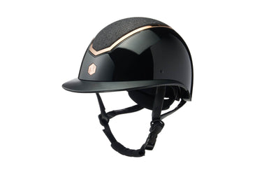 Buy Charles Owen EQX Kylo Black Gloss & Rose Gold Sparkly Wide Peak Adjustable Riding Hat| Online for Equine