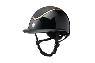 Buy Charles Owen EQX Kylo Black Gloss & Rose Gold Sparkly Wide Peak Adjustable Riding Hat | Online for Equine