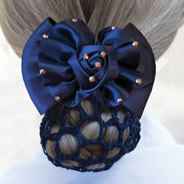 Equetech Navy/Rose Ladies Dressage Rosette Ribbon Bow & Net