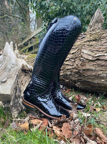 Buy Petrie Berlin Black Patent Crocodile Field Boots - Online for Equine