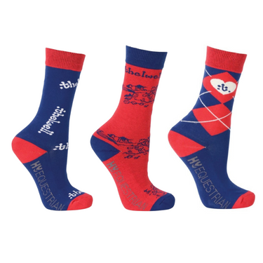 HY Thelwell Collection Childrens Socks-Childs UK 8 - 12-Navy / Red