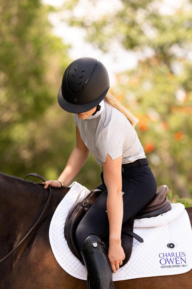 Buy Charles Owen EQX Kylo Black Matte & Gloss Wide Peak Adjustable Riding Hat | Online for Equine