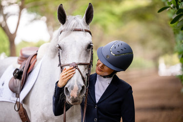 Buy Charles Owen EQX Kylo Navy Matte & Pewter Gloss Wide Peak Adjustable Riding Hat | Online for Equine