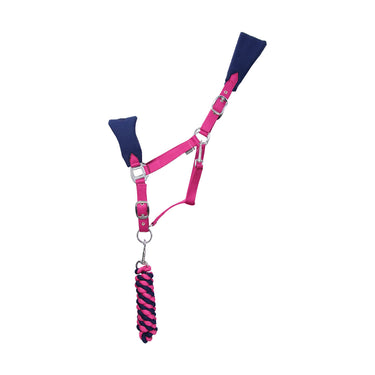 Hy Equestrian Belton Fleece Head Collar and Lead Rope Set-Small Pony-Pink / Navy