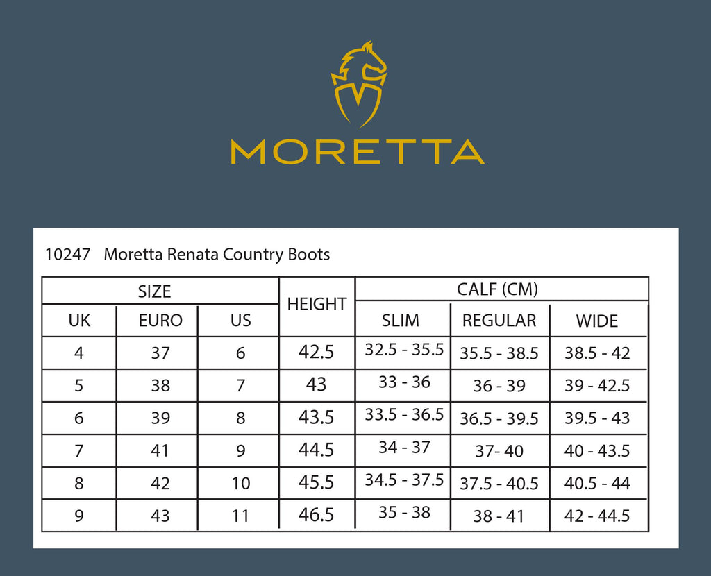 Shires Moretta Renata Ladies Country Boots Size Guide | Online for Equine
