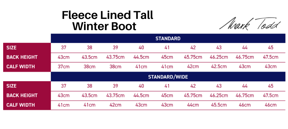 mark todd travel boots size guide