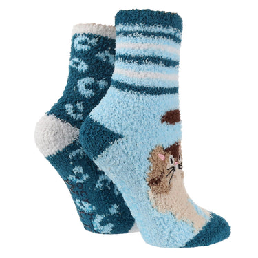 Wildfeet Adults Cat Fluffy Socks 2 Pack-One Size (UK 4-8)