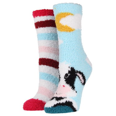Wildfeet Adults Cow Fluffy Socks 2 Pack-One Size (UK 4-8)