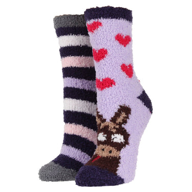 Wildfeet Adults Donkey Fluffy Socks 2 Pack-One Size (UK 4-8)