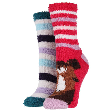 Wildfeet Adults Horse Fluffy Socks 2 Pack-One Size (UK 4-8)