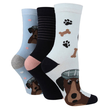 Wildfeet Dapper Dog Cotton Crew Socks 3 Pack -One Size (UK 4-8)-Dapper Dog