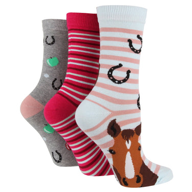 Wildfeet Horsing Around Cotton Crew Socks 3 Pack-One Size (UK 4-8)-Horsing Around