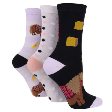 Wildfeet Snacky Pony Cotton Crew Socks 3 Pack-One Size (UK 4-8)-Snacky Pony